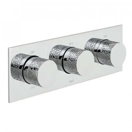 Vado Omika Three Outlet chrome thermostatic shower valve with three handles horizontal design