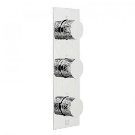 Vado Omika Three Outlet chrome thermostatic shower valve with three handles vertical design