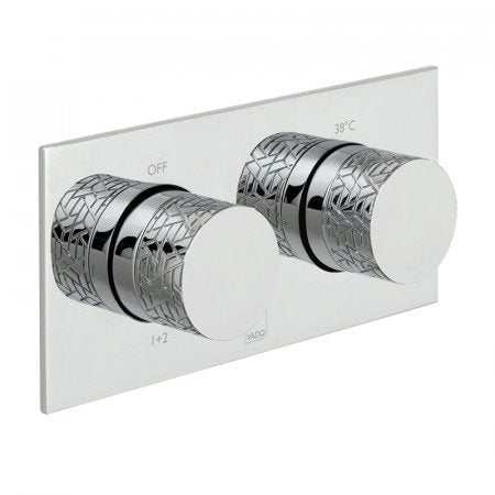 Vado Omika Two Outlet chrome thermostatic shower valve with two handles and horizontal tablet design