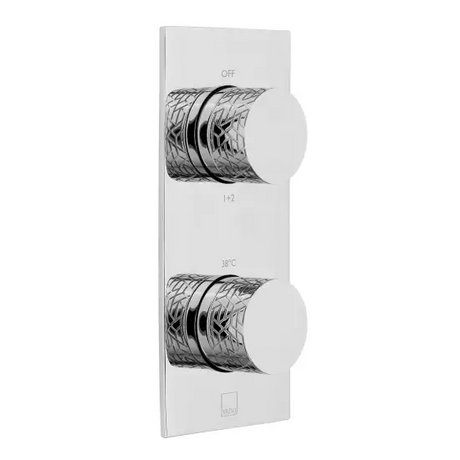 Vado Omika Two Outlet chrome thermostatic shower valve with two handles and vertical tablet design