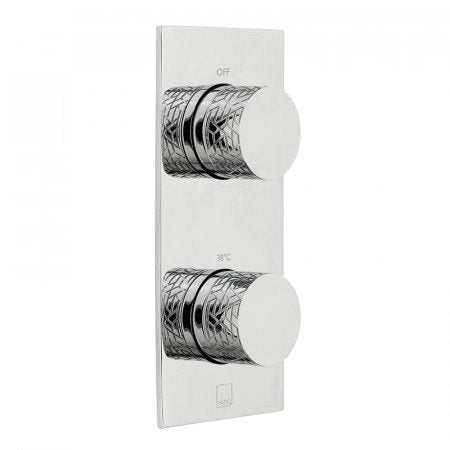 Vado Omika One Outlet chrome thermostatic shower valve with two handles and vertical tablet design