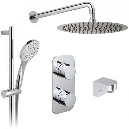 Vado 2 Handle 2 Outlet chrome concealed thermostatic shower valve set with overhead and handheld shower heads