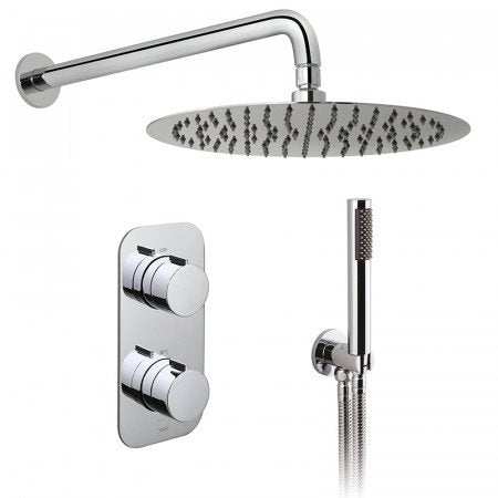 Vado 2 Handle 2 Outlet concealed thermostatic shower valve package in chrome with overhead and handheld showerheads