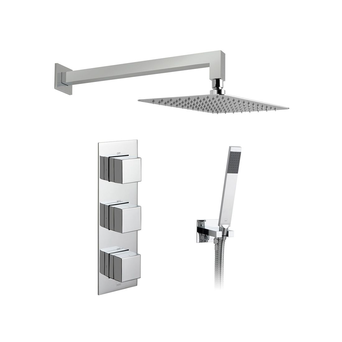 Vado Tablet 2 Outlet Concealed Thermostatic Shower Valve with Fixed Shower Head and Mini Shower Kit - Chrome - 1,345TAB1743NOTCP