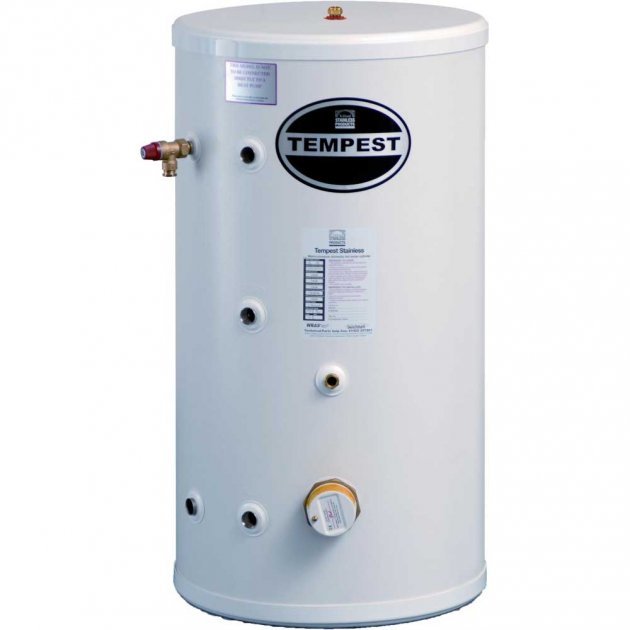 Telford Tempest Slimline Stainless Steel 1800mm x 470mm Indirect Unvented Hot Water Cylinder - 200 Litre - White - TSMI200SL