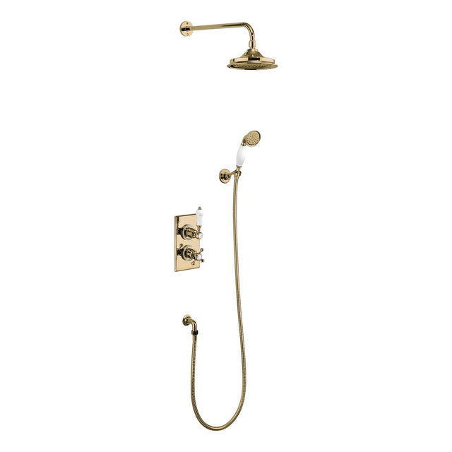 Burlington Trent Thermostatic Concealed Shower Valve 2 Outlet with Fixed Shower Arm Handset & Hose - Chrome/Gold - TF2SGOLD