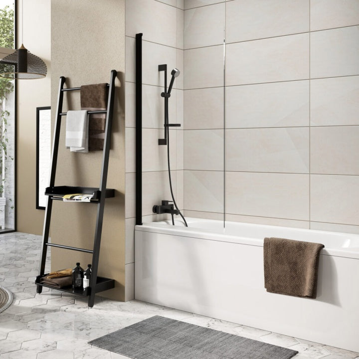Scudo Thalia Single Panel Bathscreen 8mm - Black - THALIASINGLEBLK