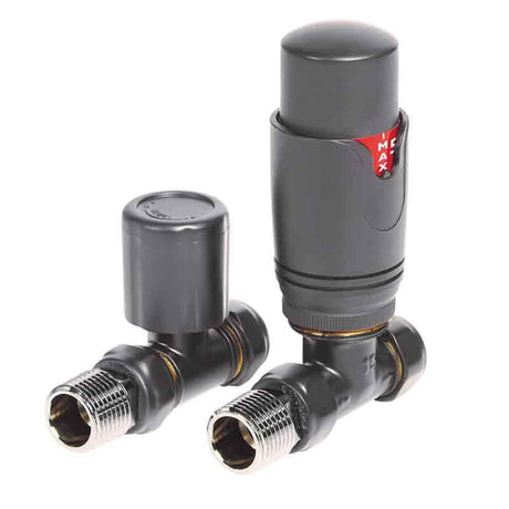 Towelrads Straight TRV Radiator Valve & Lockshield - Anthracite - 125012