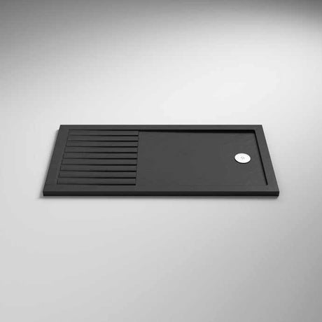 Nuie Walk-In Rectangular Shower Tray in slate grey with a 1600mm x 800mm size and central drain hole.