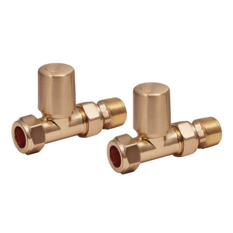 Scudo Radiator Valve Straight 15mm Pair - Brushed Brass - TRV009