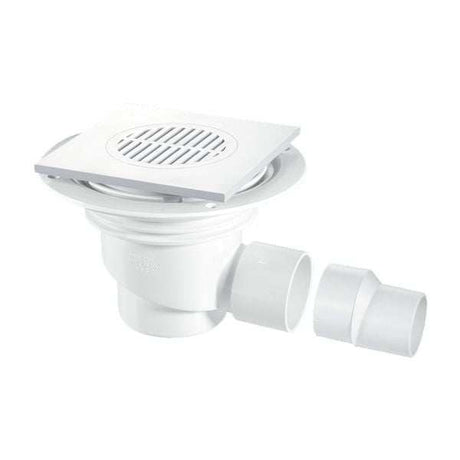Mcalpine 150mm Square White ABS 75mm Water Seal Gully with Horizontal Outlet for Tiled or Stone Floors - TSG1T6WH