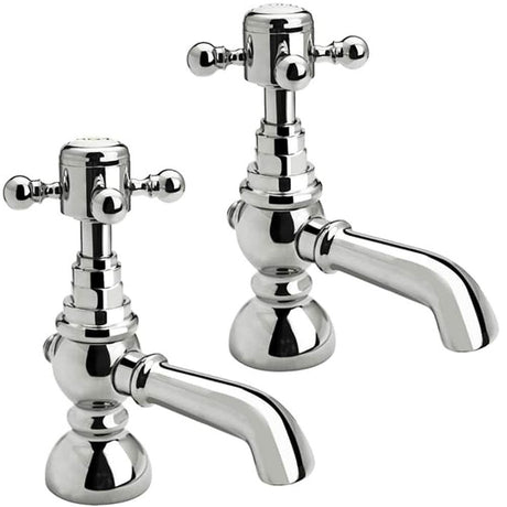 Chrome Basin Pillar Taps (Pair) With Round Crosshead Handles - Asis