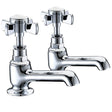 Chrome Basin Pillar Taps (Pair) With Round Crosshead Handles - Asis