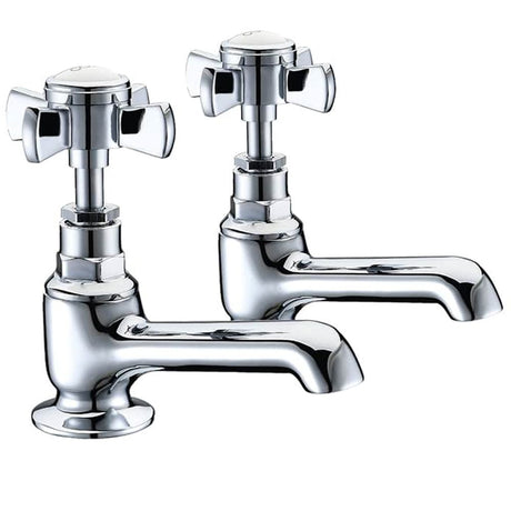 Chrome Basin Pillar Taps (Pair) With Round Crosshead Handles - Asis