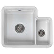 Reginox Ceramic Tuscany white 1.5 bowl kitchen sink with left main bowl and basket strainer waste