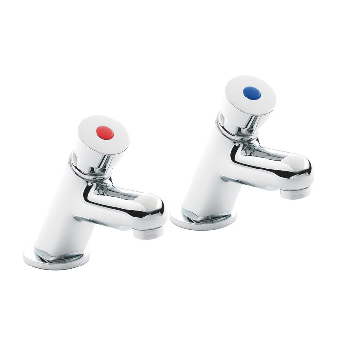 Nuie Pair Self Closing Non-Concussive Basin Taps  - Chrome - TWS007