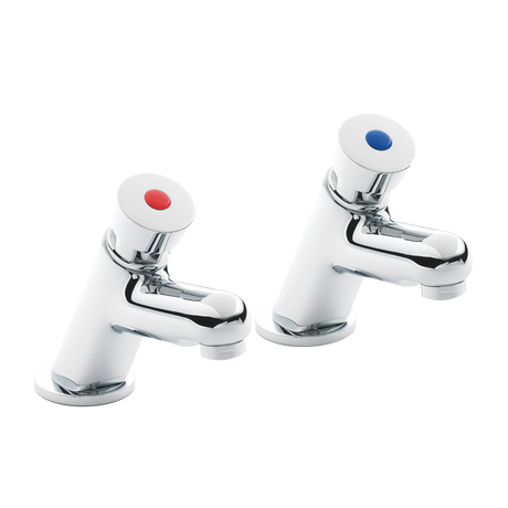 Nuie Pair Self Closing Non-Concussive Basin Taps  - Chrome - TWS007