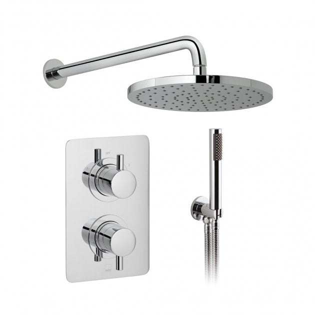 Vado 2 Handle 2 Outlet concealed thermostatic chrome shower valve package with overhead shower and handheld spray