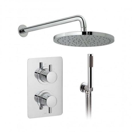 Vado 2 Handle 2 Outlet concealed thermostatic chrome shower valve package with overhead shower and handheld spray