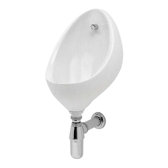 Twyford Clifton Urinal in white with compact design and chrome flush pipe, ideal for modern washrooms.