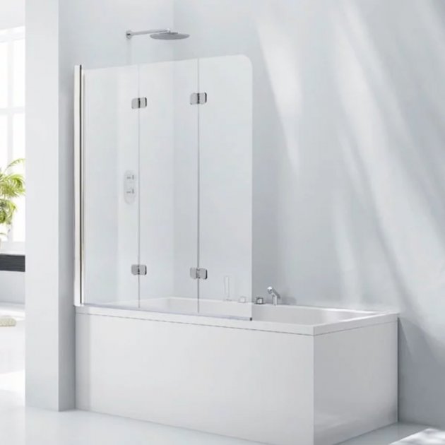 Frontline Aquaglass LH 3 Fold 6mm Glass Bath Screen 1400 x 1200mm - Clear - BE611628L