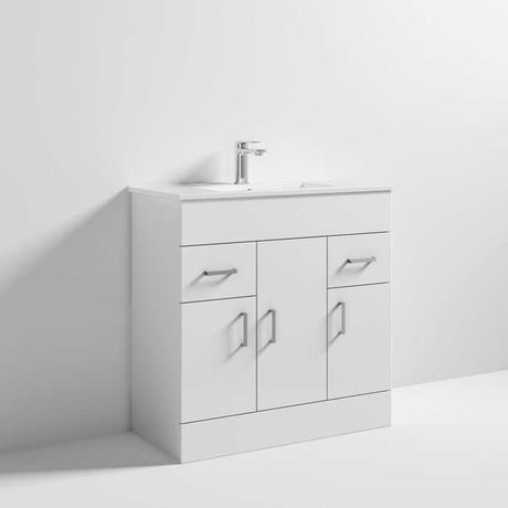 Nuie 3-Door Eden Floor Standing Vanity Unit and Basin-2 Gloss White - 