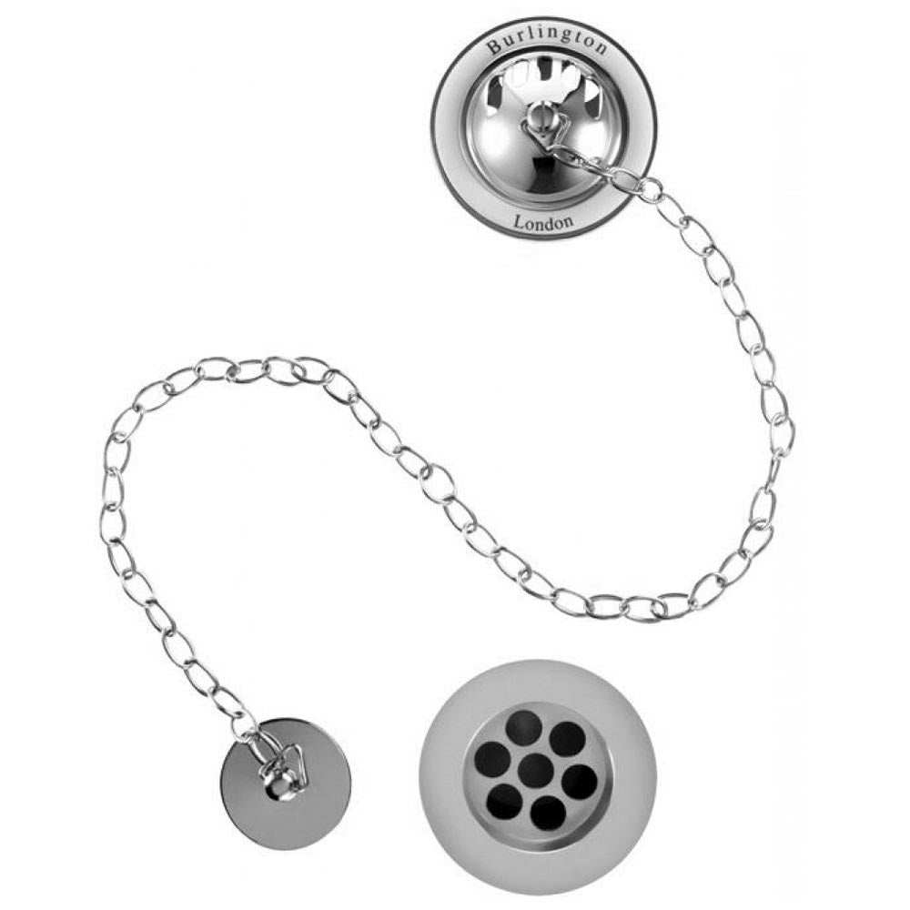Burlington Traditional Chrome bath overflow with plug and chain waste system, polished brass finish, classic design for traditional bathrooms