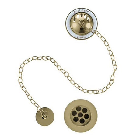 Burlington Gold/White Bath Overflow Plug & Chain - W3GOLD