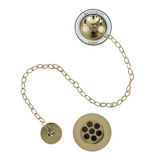 Burlington Gold/White Bath Overflow Plug & Chain - W3GOLD
