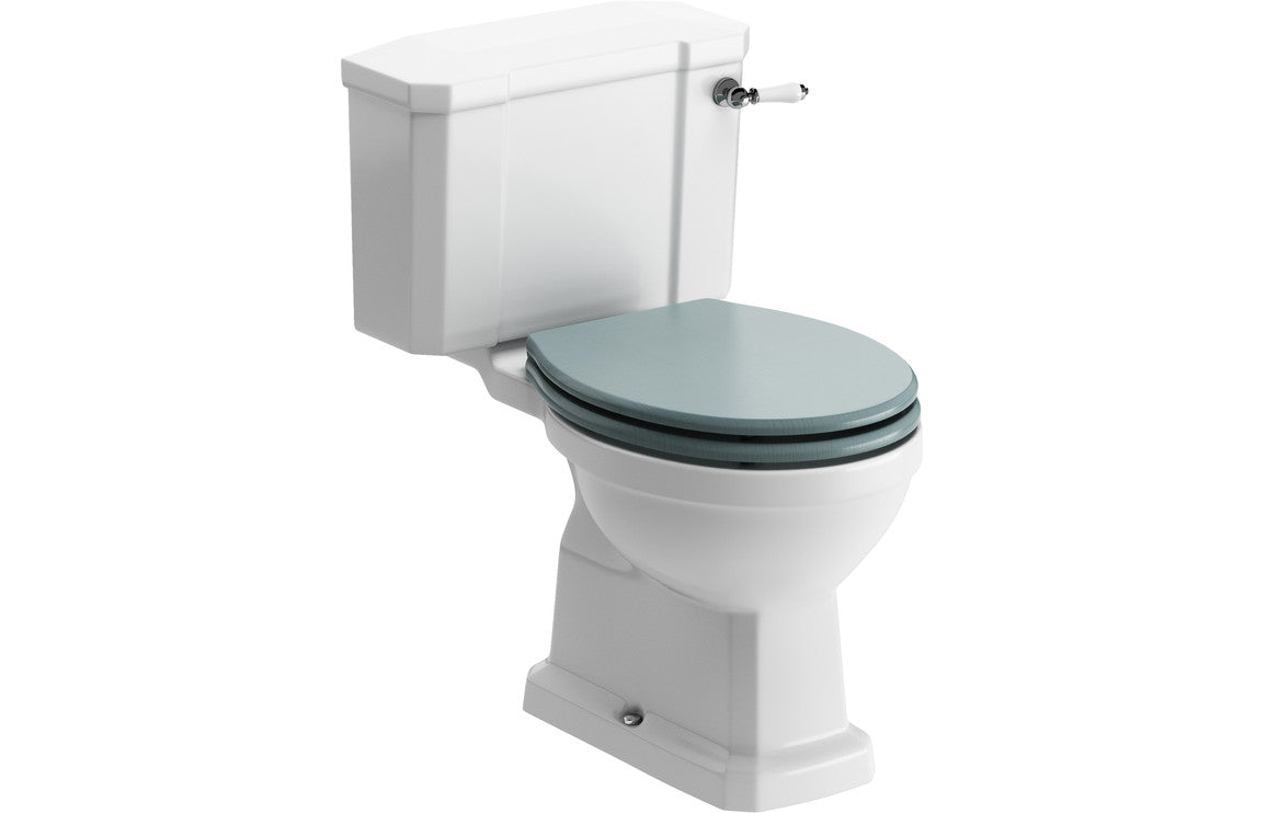 Prystine Teti Traditional Close Coupled Toilet With Lever Cistern & Wood Effect Sea Green Seat - PRIS1900