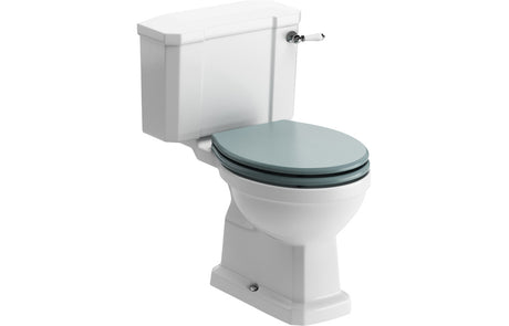 Prystine Teti Traditional Close Coupled Toilet With Lever Cistern & Wood Effect Sea Green Seat - PRIS1900