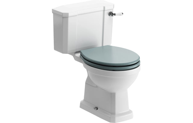 Prystine Teti Traditional Close Coupled Toilet With Lever Cistern & Wood Effect Sea Green Seat - PRIS1900