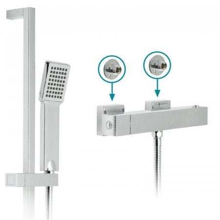 Vado Exposed Shower Valve package in chrome with handheld showerhead and wall-mounted mixer valve