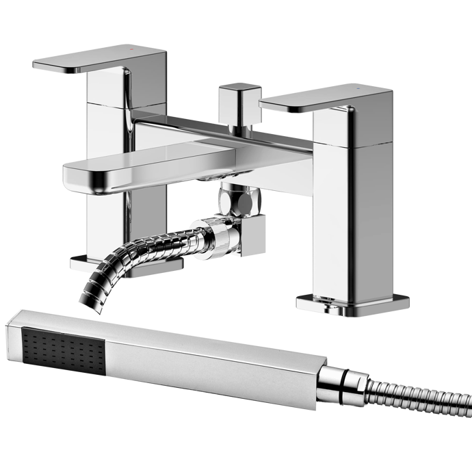 Nuie Windon Modern Pillar Mounted Bath Shower Mixer Tap with Shower Kit - Chrome - WIN304