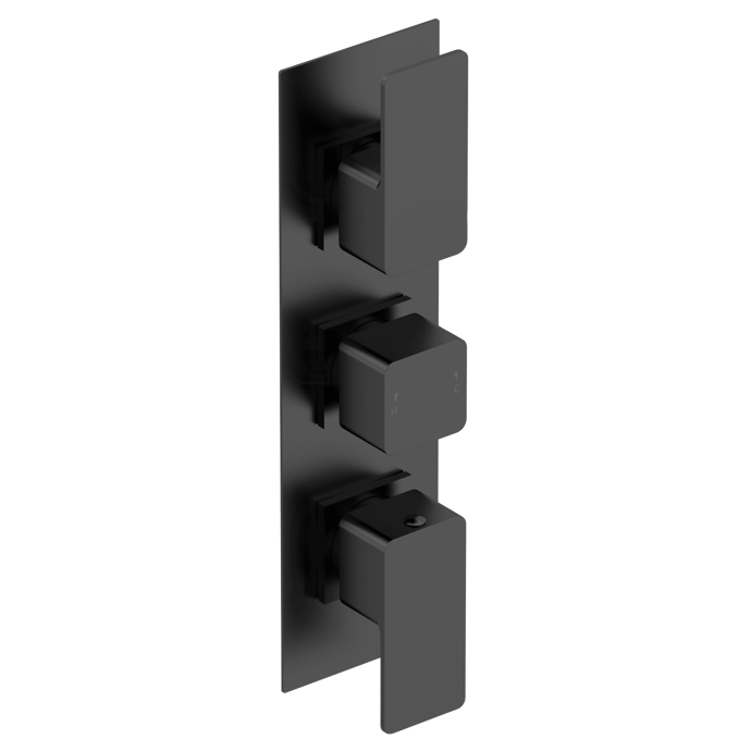 Nuie Windon Diverter triple handle thermostatic concealed shower valve in matt black finish