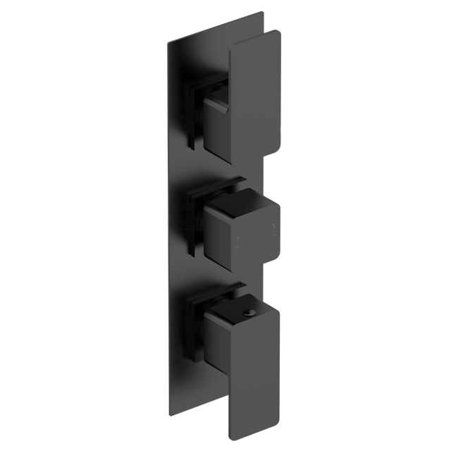 Nuie Windon Diverter triple handle thermostatic concealed shower valve in matt black finish