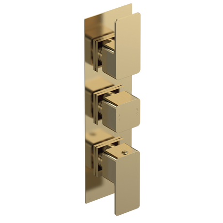 Nuie Windon Diverter Triple Handle Thermostatic Concealed Shower Valve - Brushed Brass - WIN8TR03