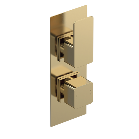 Nuie Windon Dual Handle Thermostatic Concealed Shower Valve in brushed brass with sleek modern design