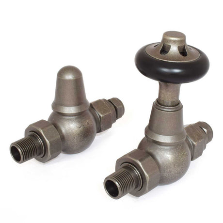 West Admiral Straight Thermostatic Radiator Valves Pair and Lockshield - Pewter
