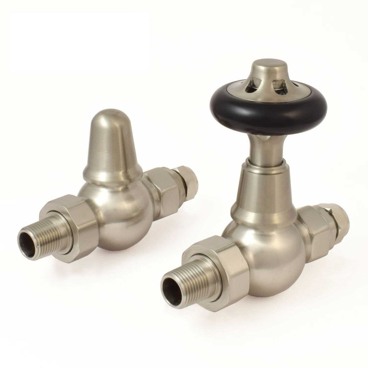 West Admiral Straight Thermostatic Radiator Valves Pair and Lockshield - Satin Nickel