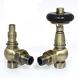 West Amberley Angled Thermostatic Radiator Valves Pair and Lockshield - Antique Brass
