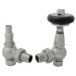 West Amberley Angled Thermostatic Radiator Valves Pair and Lockshield - Satin Nickel