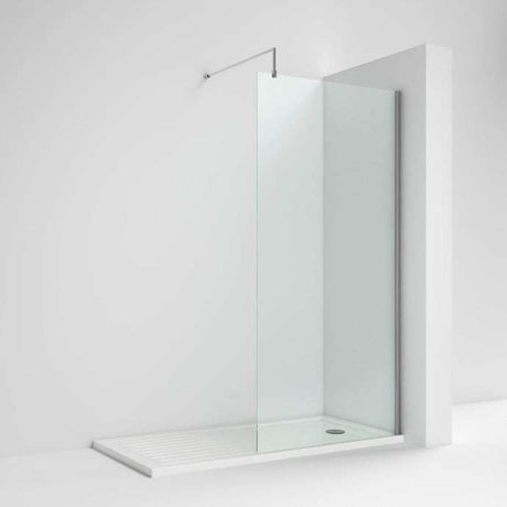 Nuie 8mm Glass Wet Room Screen 1850mm x 800mm Wide with Support Bar - 