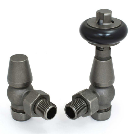 West Faringdon Angled Thermostatic Radiator Valves Pair and Lockshield - Pewter