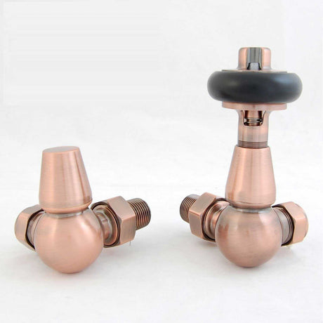 West Faringdon Corner Thermostatic Radiator Valves Pair and Lockshield - Antique Copper