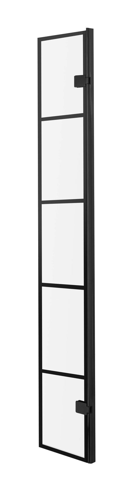 Hudson Reed 300mm Wetroom Swing Screen with black frame and clear toughened glass panel for modern bathroom design