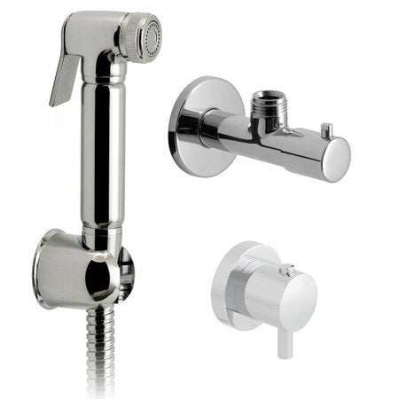 Vado Luxury Shattaf Kit chrome wall-mounted with thermostatic mixing valve, angle valve, 120cm hose, and bracket