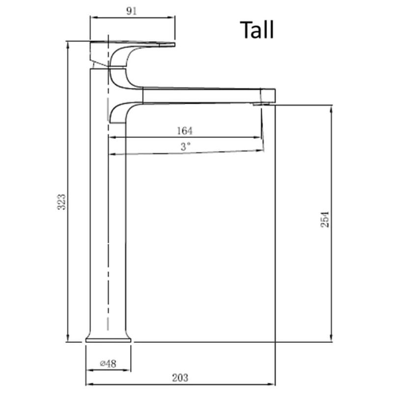 RAK Portofino Tall Basin Mixer - Matt Black - RAKPOR3003B - 164mmx321mmx254mm