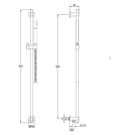 JTP VOS Slide Rail with Single Function Hand Shower and Hose - Brushed Bronze - 211218BRZ