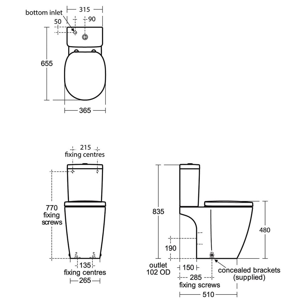 Ideal Standard Concept Cube White Close Coupled 6/4 Litre Cistern - E785901